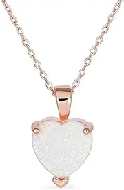 [Bling Jewelry] Romantic Bridal Danity Opulence Gemstone Solitaire Prong Set Created Orange White Opal Heart Shape Pendant Necklace For Women Yellow Rose Gold Plated .925 Sterling Silver October Birthstone