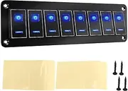 Brilluxa 8 Gang Toggle Switch Panel, Aluminum DC12V to 24V Waterproof, Compatible with Car Yacht, 20A 5PIN Blue LED Light