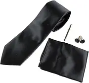 [Zasel] Mens Black Matching Neck Tie, Pocket Square, Cuff Links And Tie Clip Set