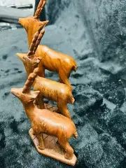 Set 3 French Vintage Carved Wood Deer Design – Handcrafted Wooden Deer Wall Art,