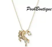 AUTHENTIC NWT Betsey Johnson Gold-Tone Crystal Unicorn Pegasus Pendant Necklace