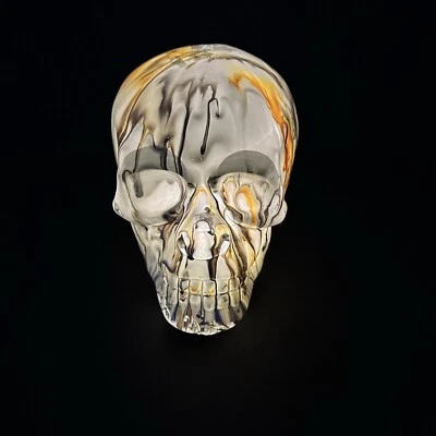 CHRISTOPHER RADKO Blown Glass White Grey Orange Light Up Skull Halloween