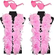 2 Pcs Colored Feathers Boas with Heart Rimless Sunglasses 6.6ft Feather Boa for Dancing Wedding Party Women Bachelor Favor Costume Accessory