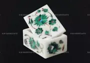 Fully Malachite Inlaid, White Marble Jewellery Box, Trinket Box, Unique Gift