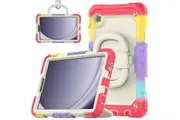 WASSUP Samsung Galaxy Tab A9 8.7 inch 2023 Case With Screen Protector 360 Degree Handle Ring Folding Stand-RainbowRed