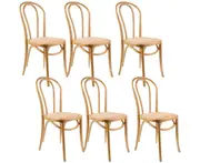 Azalea Arched Back Dining Chair Set of 6 Solid Elm Timber Wood Rattan Seat - Oak