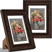 Vittanly 4x6 Picture Frames Set of 2, Ornate Vintage Photo Frame for Wall or Tabletop, Display 3.5x5 Pictures with Mat or 4x6 without Mat, Rustic Brown