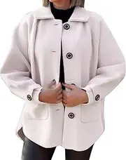 [Generic] 2 Way Zipper Winter Coats Oversized Long Sleeve Coat Jacket Down Wool Blend Coats With Pockets Tuxedo Sweater Women