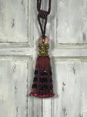 Pair 2 pieces Curtain Tie Backs - 24cm Tassel with beads - Red Wine / Black
