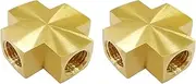 4 Way Brass Fitting 1/4 x 1/4 x 1/4 x 1/4 Inch NPT Female Thread Cross Pipe Fitting Barstock Cross Connector Brass Pipe Fitting(2 Pack)