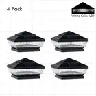 4 Pack Black 6"x 6" Outdoor Solar Post Cap Fence Light White Color LED PVC/Vinyl