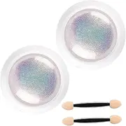 2PCS Mermaid Chrome Nail Powder, 0.3g Nail Chrome Powder, Chrome Nail Dust Kit with Sponge Stick, DIY Pearl Nail Dust for Gel Polish Nail Art Decoration