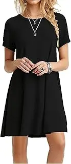 [AUSELILY] Women's Casual Plain Simple T-Shirt Loose Dress,Black,XL