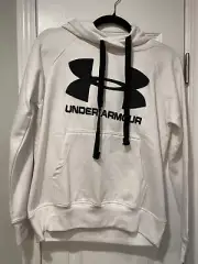 NWT Under Armour Womens White Rival Fleece Big 3D Black Logo Hoodie Size S