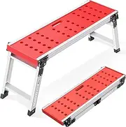 [KINGRACK] Folding Work Platform, Aluminium Step Ladder Step Stool with Anti-Slip Rubber Feet, Lightweight Stepladder with Safety Locks for Home, Office, Workshop and Garage - Maximum Load 150 kg