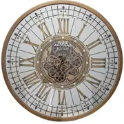 Round 80cm mirrored Paris moving cogs wall clock - Gold