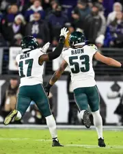 Nakobe Dean & Zack Baun on Field Philadelphia Eagles 8x10 NFL Football Photo