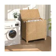 214 L Wicker Laundry Hamper with Lid 3 Section, Extra Large HandWoven Synthet...