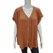 Orvis Womens Everyday Dressy V-Neck Button Front Top X-Large Size Rust Shirt