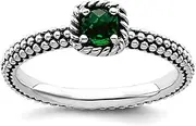 [JewelryWeb] 2.25mm 925 Sterling Silver Prong set Stackable Expressions Polished Created Emerald Ring Jewelry Gifts for Women - Ring Size Options Range: J to T