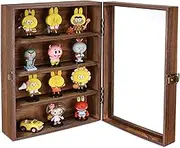 Ikee Design Wall Mounted Collectible Display Shelves Case Shadow Box with a Lock and Key and Tempered Glass Top for Displaying Your Valuable and Collection, 12.2 W x 5.4 D x 16.1 H in, Brown Color