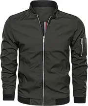 [Generic] Men's Zip Up Bomber Jacket Raincoat Lightweight Casual Fall Windbreaker Winter Stylish Golf Coat With Pocket, Army Green, 3X-Large