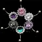 Stainless Steel Bar Belly Navel Ring Crystal Flower Body Piercing Women Je.ar