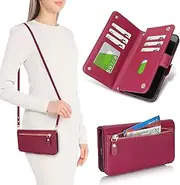 [SunYoo] for Samsung Galaxy A15 Wallet Case for Women,for GalaxyA15 Case with Strap Crossbody Lanyard,Leather Shockproof Card Holder Stand Zipper Pocket Flip Phone Case Red