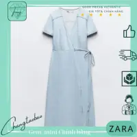在飛比找蝦皮購物優惠-Zara Auth 正品短袖中長連衣裙,藍色牛仔褲,腰帶尺寸