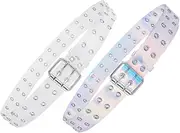 [Healeved] 2Pcs PU Leather Waist Belts for Women Chic Dress Accessory Transparent Gradient Colors for Jeans Dresses and Casual Outfits