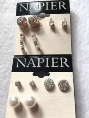Lot of 6 New NAPIER pierced Earrings Rhinestone, CZ faux Pearl #39-6