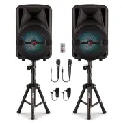 QFX PBX-800TWS 8-Inch TWS Bluetooth Stereo PA System with 2 8" Speakers, 2 Mi...