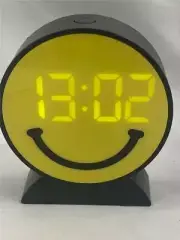 Vivitar Digital Clock Round Yellow Smiley Happy Face Novelty Date Military Time