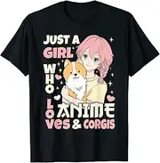 [X.Style] Just A Girl Who Loves Anime Corgis Dog Lover Teen Girl Anime ds940 T-Shirt (S) Black