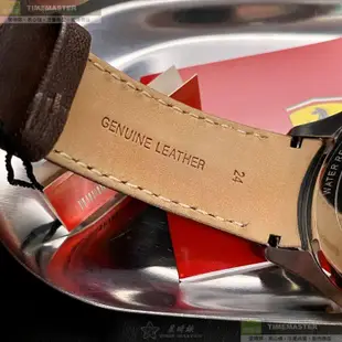 FERRARI法拉利精品錶,編號：FE00066,46mm圓形玫瑰金精鋼錶殼白色錶盤真皮皮革咖啡色錶帶