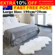 190CM DOUBLE Premium Soft Artificial Sheepskin Lambskin Rug Pelt White Grey