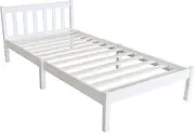 Luxdream Pine Wood Bed Frames Single Size Solid Beds Base Wooden Platform Bed with Headboard Bedroom Furniture White 198x 102cm