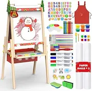 Joyooss Art Easel for Kids Easel for Toddlers, Adjustable Standing Wooden Toddler Easels Kids Board Whiteboard & Chalk Board Dry Erase Board, Art Easel for Kids Age 4-8 9-12 Drawing Easels Christmas