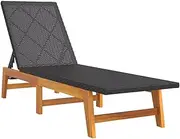 Camping Sunloungers Reclining Patio ChairsSun Lounger Black and Brown Poly Rattan&Solid Wood Acacia