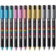 Uni Posca PC1MR Box 12 Coloured Metallic Marker 1mm (Assorted)