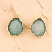 Beautiful Green Agate Slice Yellow Gold Plated DIY For Women Jewelry Connectors