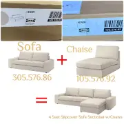 IKEA KIVIK Slipcover Cover for 4 Seat Sectional w/ Chaise - Gunnared Beige