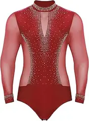 [Riismen] Men's Sparkly Rhinestones Latin Dance Leotard Salsa Rumba Tango Bodysuit Ballroom Dance Costume