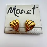 Monet VTG Curve Teardrop Clip On Earrings 1" Gold Tone Classy Elegant Cute