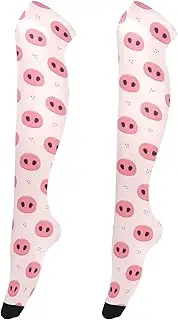 [Caihoyu] Tube Socks for Women Stretchable Long Knee-High Stockings Over Knees Socks for Dates Cartoon Illustration Pig Noses, Cartoon Illustration Pig Noses