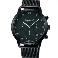 在飛比找Yahoo奇摩購物中心優惠-agnes b. 時尚三眼羅馬字米蘭帶計時腕錶(VR42-K