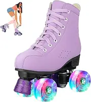 jessie Girls Roller Skates for Women, Microfiber Leather Roller Skates Girls Ages 8-12 High-Top Roller Skates for Beginner, Indoor Outdoor Classic Double-Row Roller Skates