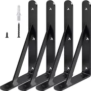 10 Inch Shelf Brackets, Heavy Duty Black Metal L Bracket ( 4 Pack, 10''L X 6''H
