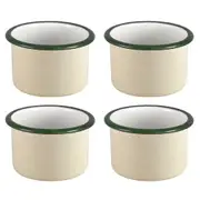 4x Urban Style Enamelware 7xcm Ramekin Bowl Sauce Container w/ Green Rim Cottage