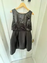 Black Review Party Dress with Sequins and Pockets. Size 14.